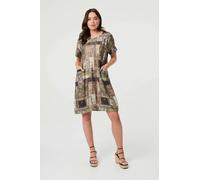 Izabel London Patchwork Pocket Knee Length Shift Dress - 12 - Khaki