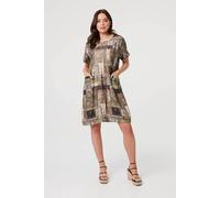 Izabel London Patchwork Pocket Knee Length Shift Dress - 10 - Khaki
