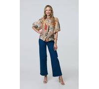 Izabel London Patchwork Print 1/2 Puff Sleeve Shirt - Orange - 16