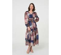 Izabel London Women's Patchwork Print Empire V-Neck Maxi Dress in Blue | Size: 12 Izabel London Blue 12
