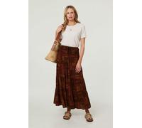 Izabel London Patchwork Print High Waist Maxi Skirt - 12 - Brown