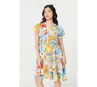 Izabel London Patchwork Print Knee Length Smock Dress - Orange - 12
