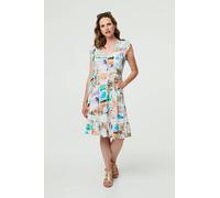 Izabel London Patchwork Print Lace Knee Length Dress - White - 10