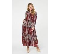 Izabel London Patchwork Print Long Sleeve Maxi Dress - 12 - Red