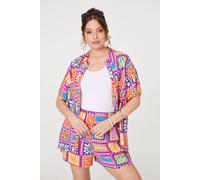 Izabel London Women's Patchwork Print Relaxed Shorts in Pink | Size: 18 Izabel London Pink 18