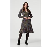 Izabel London Patchwork Print Ruffled Wrap Dress - Black - 16