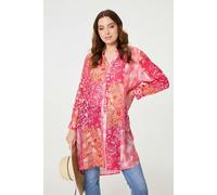 Izabel London Patchwork Print Semi Sheer Longline Shirt In Red Red 14