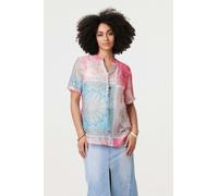 Izabel London Patchwork Print Short Sleeve Blouse - Pink - 12