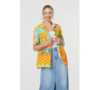 Izabel London Women's Patchwork Print Short Sleeve Boxy Shirt in Orange | Size: 12 Izabel London Orange 12