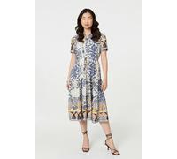 Izabel London Patchwork Print Short Sleeve Midi Dress - Grey - 10