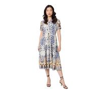 Izabel London Patchwork Print Short Sleeve Midi Dress Made from a Viscose Blend, for Women UK with a tie Waist.