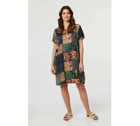 Izabel London Patchwork Print Short Sleeve Shift Dress - M - Green