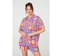Izabel London Patchwork Print Short Sleeve Shirt - Pink - 12