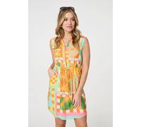 Izabel London Patchwork Print Sleeveless Short Dress In Orange Orange