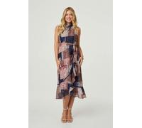 Izabel London Patchwork Sleeveless Midi Wrap Dress - 16 - Navy