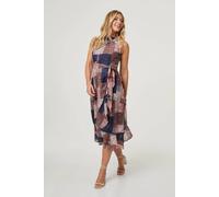 Izabel London Patchwork Sleeveless Midi Wrap Dress In Blue Blue 10