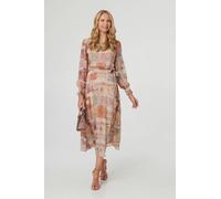 Izabel London Patchwork Tie Long Sleeve Maxi Dress - 8 - Rust