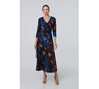 Izabel London Peacock Print 3/4 Sleeve Wrap Maxi Dress - Blue - 10