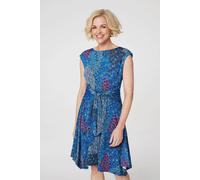 Izabel London Women's Peacock Print Tie Front Dress in Blue | Size: 8 Izabel London Blue 8
