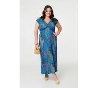 Izabel London Peacock Print V-Neck Maxi Dress - Blue - 22