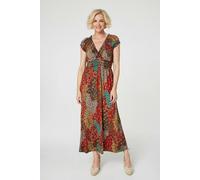 Izabel London Peacock Print V-Neck Maxi Dress - Orange - 10