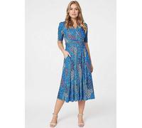 Izabel London Peacock Print Wrap Front Dress Blue