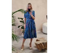 Izabel London Peacock Print Wrap Front Dress - Blue - 8