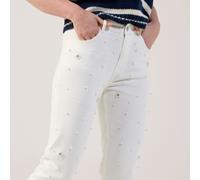 Izabel London Pearl Embellished Denim Trousers ECRU SIZE 10