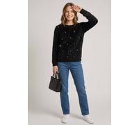 Izabel London Women's Pearl Embellished Soft Textured Jumper in Black | Size: Small/Medium