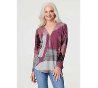Izabel London Pink Brushstroke Oversized Zip Front Top Blue