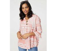 Izabel London Pink Printed Three-Quarter Flare Sleeve Blouse Blue