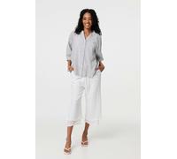 Izabel London Pinstripe Relaxed Button Back Blouse - White - 14