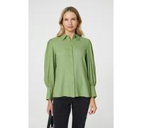 Izabel London Plain Puff Sleeve Button-Up Shirt - Sage - 16