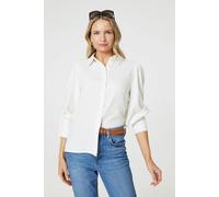 Izabel London Plain Puff Sleeve Button-Up Shirt - White - 14
