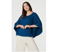 Izabel London Plain Round Neck 3/4 Batwing Top - Blue - 16