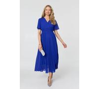 Izabel London Pleated Semi Sheer Layered Maxi Dress - 8 - Blue