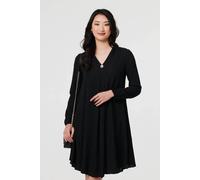 Izabel London Pleated V-Neck Long Sleeve Swing Dress - 12 - Black