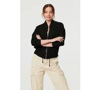 Izabel London Pocket Detail Zip Front Bomber Jacket - Black - 14