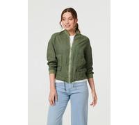 Izabel London Pocket Detail Zip Front Bomber Jacket - Khaki - 14