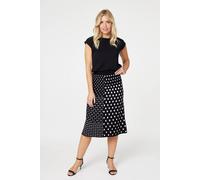 Izabel London Polka Dot A-Line Knit Skirt In Black Black 8