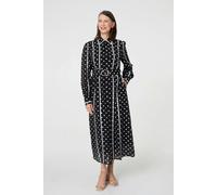Izabel London Women's Polka Dot Belted Maxi Shirt Dress in Black | Size: 10 Izabel London Black 10