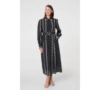 Izabel London Polka Dot Belted Maxi Shirt Dress In Black Black 12