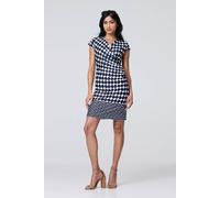 Izabel London Polka Dot Faux Wrap Shift Dress In Blue Blue M