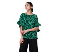 Izabel London Polka Dot Frilled 1/2 Sleeve Blouse for Women UK with a Boat Neck, a Relaxed fit and a Curved Hem. Green