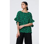 Izabel London Polka Dot Frilled 1/2 Sleeve Blouse for Women UK with a Boat Neck, a Relaxed fit and a Curved Hem. Green