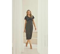 Izabel London Women's Polka Dot Lace Trim Empire Midi Dress in Black | Size: 10 Izabel London Black 10