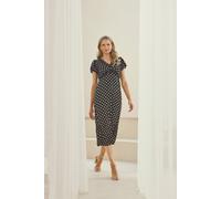Izabel London Polka Dot Lace Trim Empire Midi Dress - 10 - Black