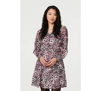 Izabel London Polka Dot Long Sleeve Short Dress for Women UK with v-Neck Front and a-line Skirt. Pink