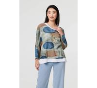Izabel London Women's Polka Dot Long Sleeve Top with Necklace in Green | Size: 8 Izabel London Green 8