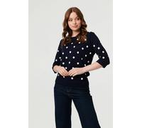 Izabel London Women's Polka Dot Print 3/4 Sleeve Slim Jumper in Navy | Size: 10 Izabel London Navy 10